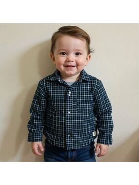 Baby Gap Plaid Button Down Long Sleeve Shirt in blue & yellow size 12-18 months
